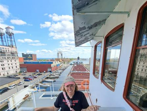 Ms. Kuenzel on a freighter